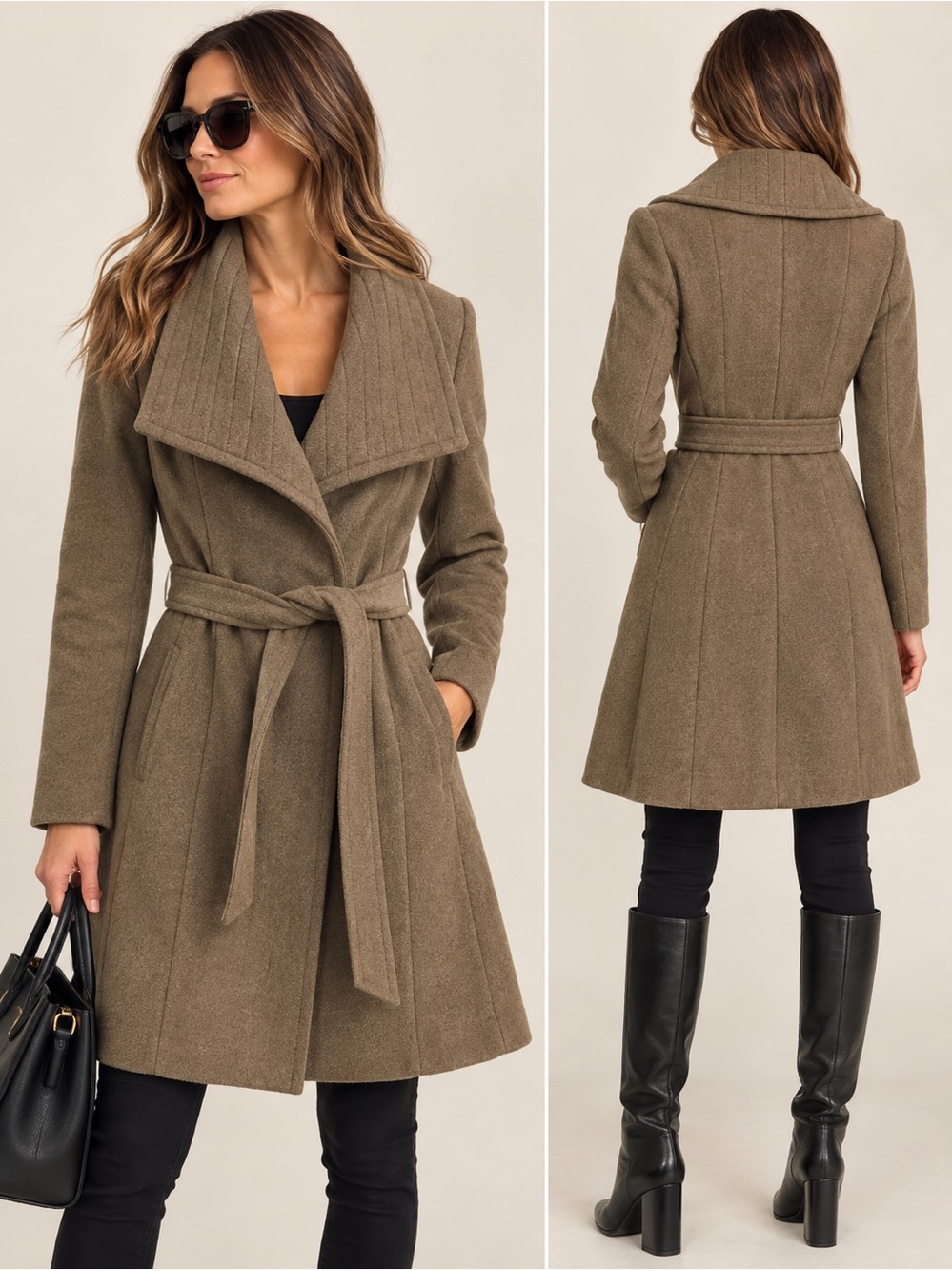 Aritzia Atelier Babaton Connor Coat Deep Taupe Brown Italian Wool Belted Coat